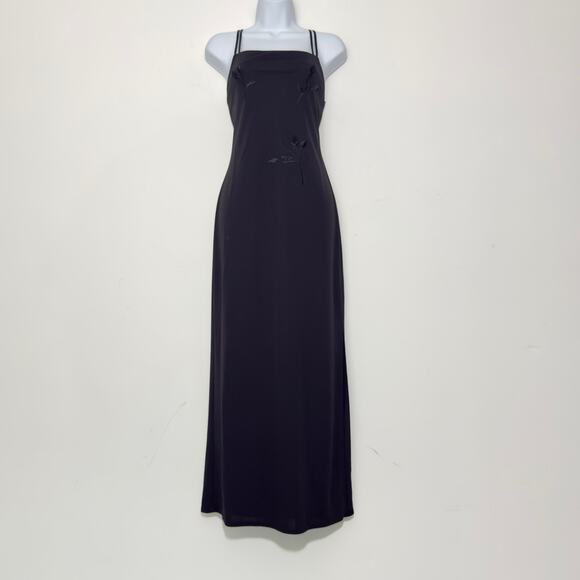CITY TRIANGLES Vintage 90s Y2K Sexy Embroidered Black Dress S Small - Picture 1 of 6